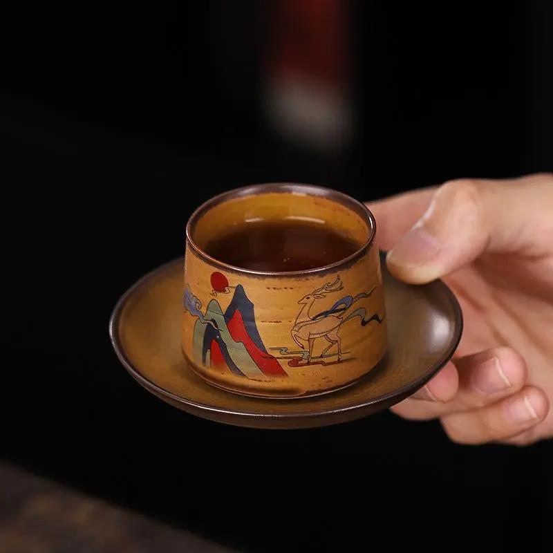 Набор из 2 предметов: чашка для чая с ретро-соусом, чашка для дегустации чая, чашка для дома, чашка для кунг-фу, керамическая чашка, чашка для одного владельца