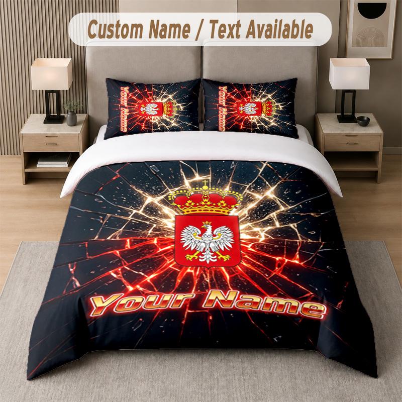 Poland Football Design Bedding Set Custom Text 1 Duvet Cover & 2 Pillow Cases