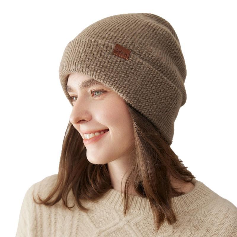 100% Cashmere Knit Beanie Hat Unisex Warm Winter Cap Foldable Ear Protection Headwear Solid Color