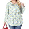 Women's Plus Size Fashion Printed Casual Pleated Round Neck Long Sleeve Top