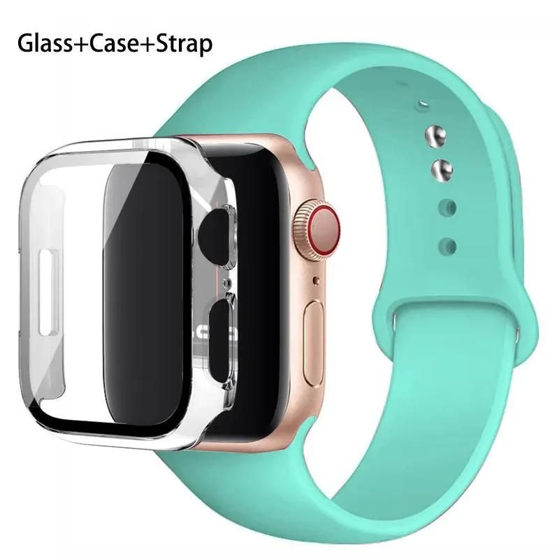 Стекло+корпус+ремешок для Apple Watch band 44 мм 45 мм 42 мм 41 мм 40 мм 38 мм Силиконовый ремешок для часов браслет iWatch series 8 9 7 6 5 4 3 SE