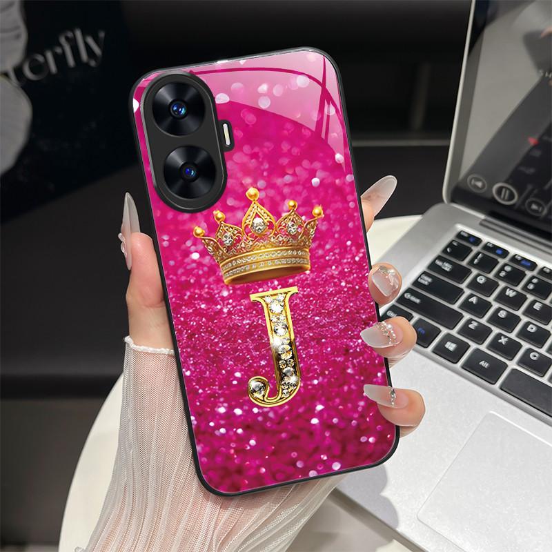 Чехол для Realme C55 4G Модные буквы Жесткие задние крышки из закаленного стекла Для Realme Narzo N55 NarzoN55 C55 RMX3710 Чехол для телефона