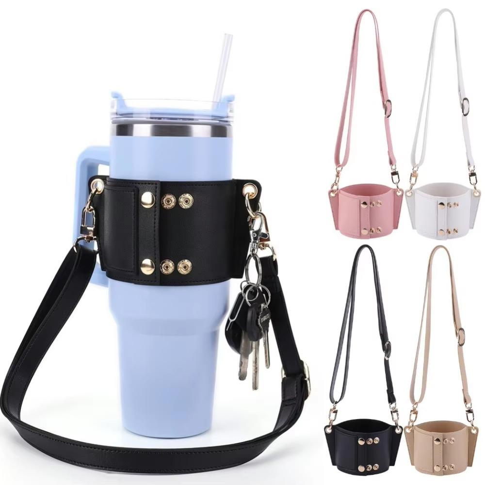With Strap Water Bottle Holder PU Leather Bottle Sling Holder  For Stanley 30oz & 40oz Tumbler