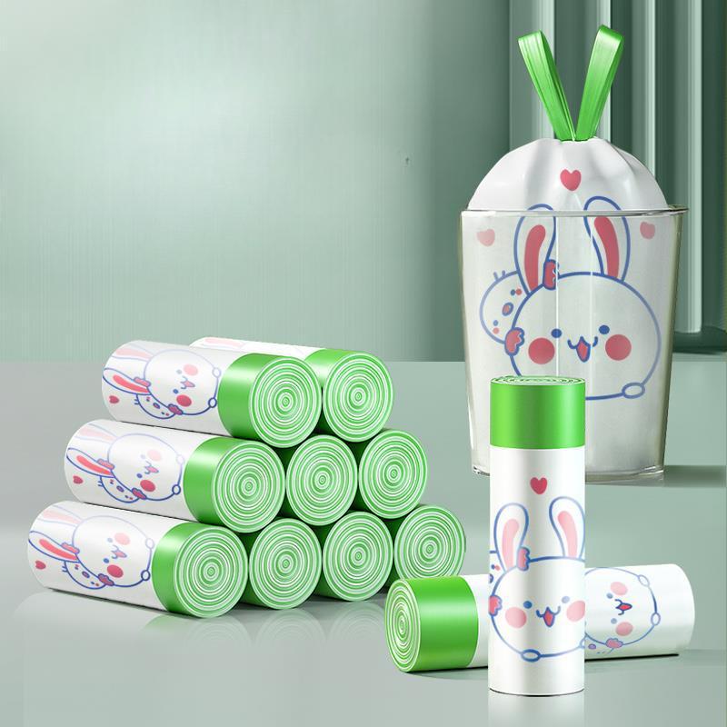 Мешок для мусора на шнурке с мультяшным принтом кролика, бытовой большой портативный пластиковый пакет, одноразовый утолщенный кухонный пакет, карман