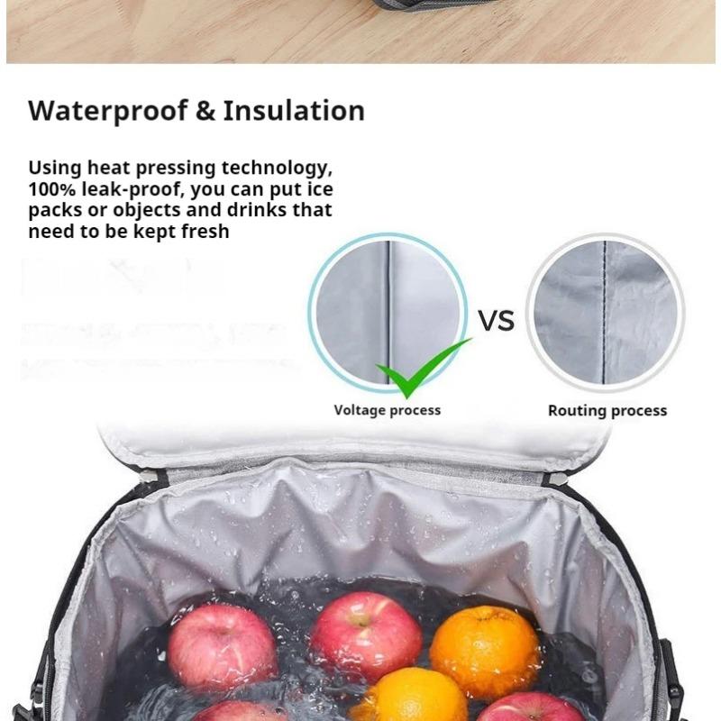 Gray 15L Portable Large Insulated Lunch Bag Shoulder Carry Outdoor Picnic Lunch Bag Waterproof Leak-proof Thickened Handheld