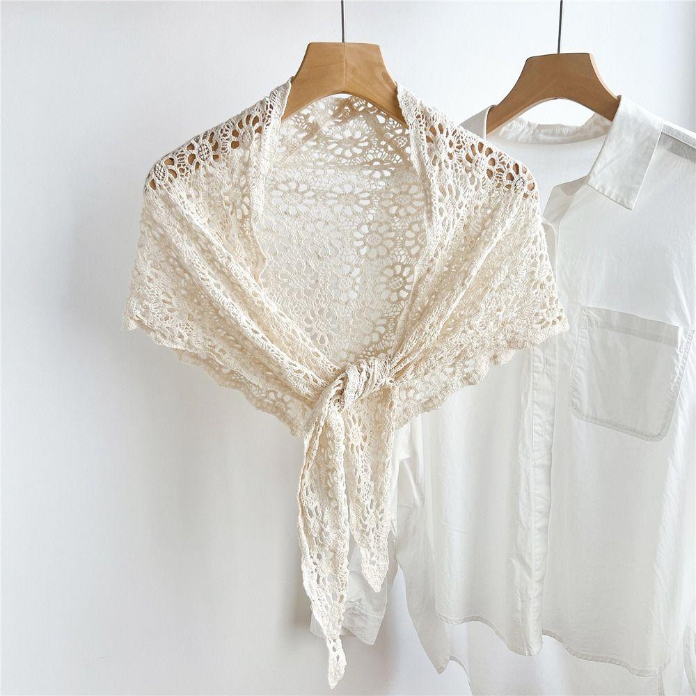 Ethnic Style Hollow Out Lace Shawl Fake Collar Crochet Flower Scarves Summer
