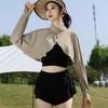 Solid Color Sun Protection Clothing Long Sleeve Ice Silk Cape Long Sleeve Crop Top  Sun Protection