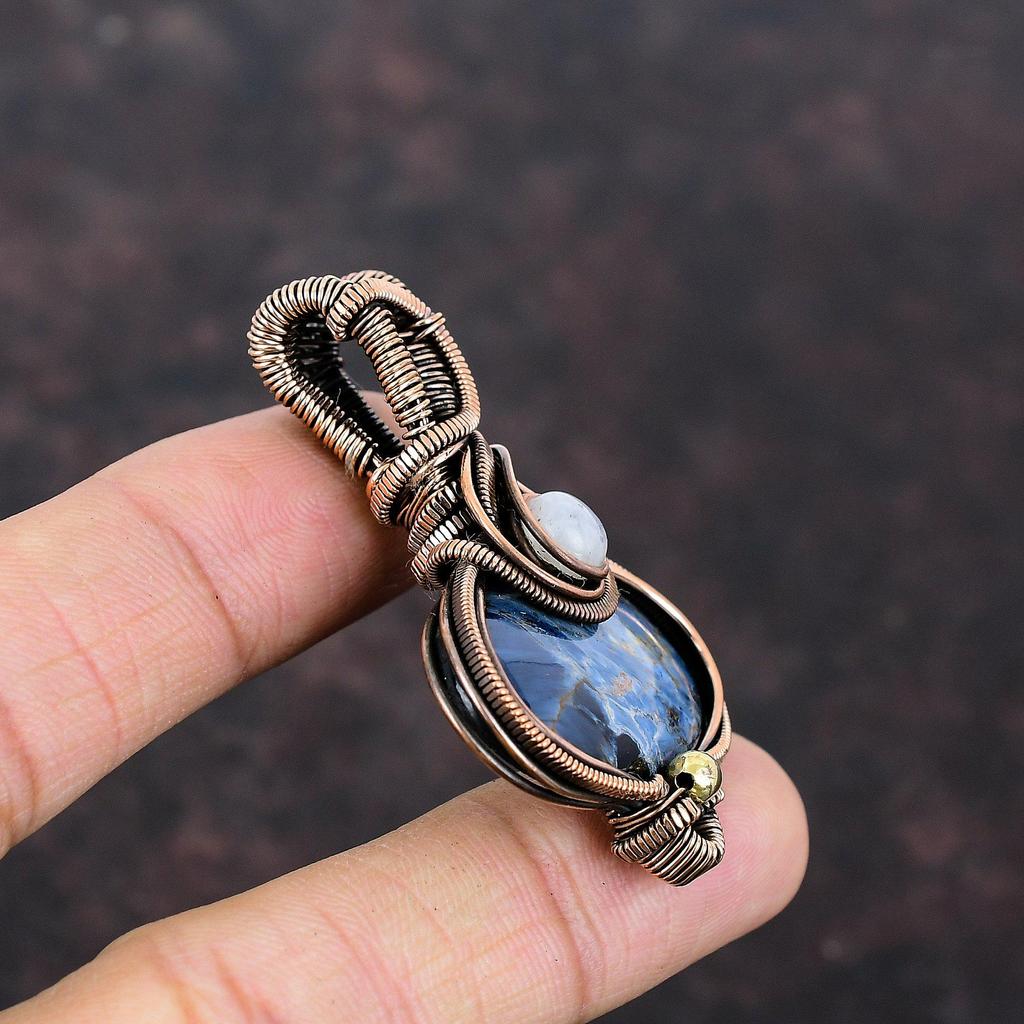 Кулон из драгоценного камня Pietersite, медная проволока, радужная подвеска из лунного камня, подвеска ручной работы, медные украшения, подарок на помолвку, ювелирные изделия Pietersite