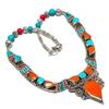 Natural Tibetan Turquoise, Coral Gemstone Handmade Jewelry Necklace 18" T9P03