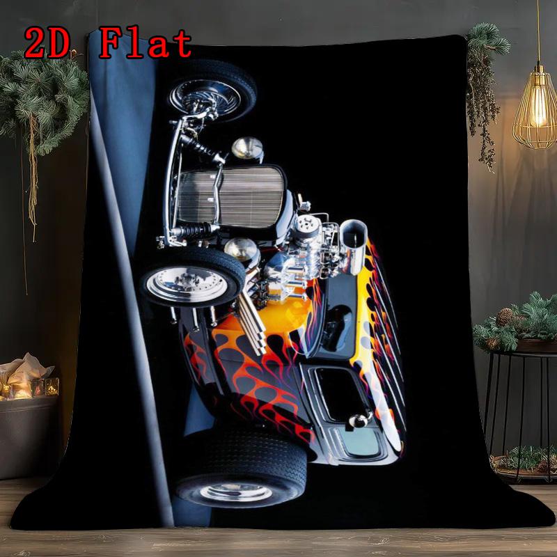 Vintage Car 2D Flat Pattern Flannel Blanket High quality All Seasons Warmth and Comfort Perfect for Christmas Gifts.NMT0928298