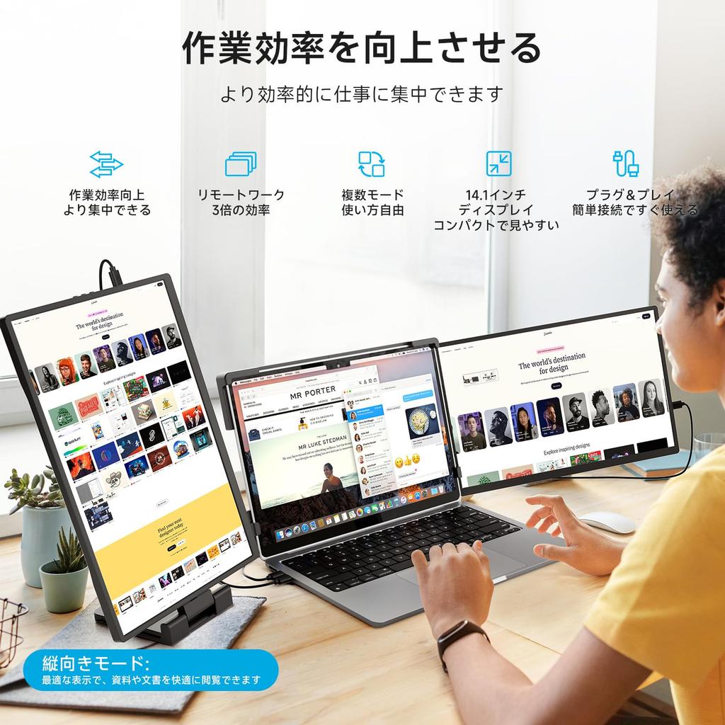 Новый двойной монитор Dopesplay Rotation 2-дюймовый расширенный экран монитора Тройной монитор для ноутбука Мобильный монитор 14-дюймовый удлинитель экрана ноутбука FHD IPS