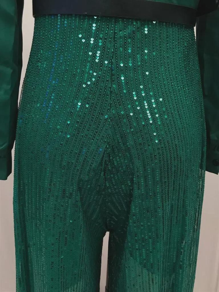 Модные женские французские брюки с широкими штанинами, платье с V-образным вырезом и длинными рукавами, с пайетками на талии, для весны и осени