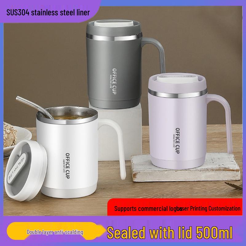 Creative Large-Capacity 304 Stainless Steel Office Mug with Lid and Outdoor Handle