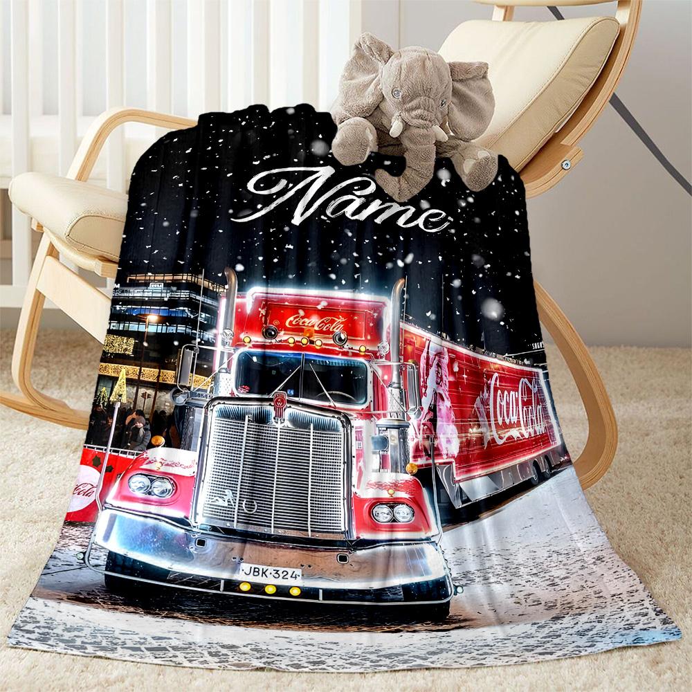 Christmas Coca-cola Truck Customize Text Blanket Cozy Customizable Blanket Ultra-Soft Throw For Bedding Office Picnics Living Room