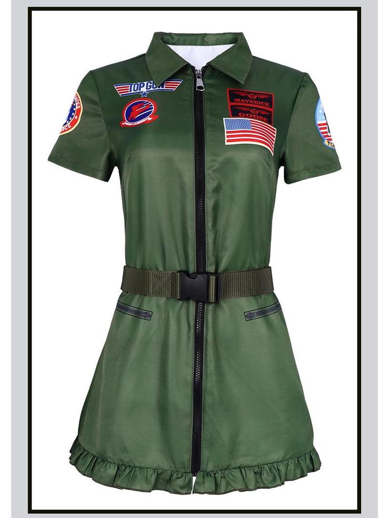 Армейский зеленый костюм пилота Top Gun на Хэллоуин для вечеринок и выступлений