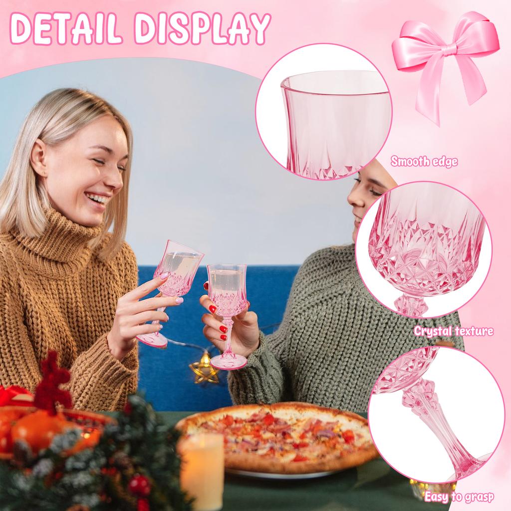 12/24/36 Pcs Champagne Glass 3.09oz Reusable Plastic Wine Glasses Flutes Elegant Pink Wine Glass for Party Wedding and Christmas