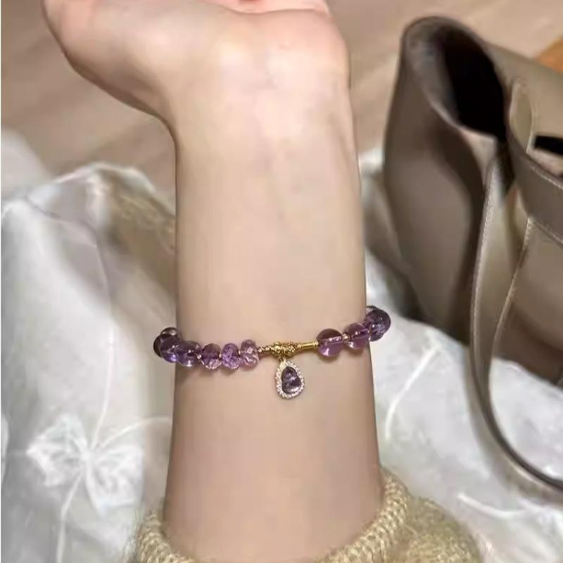 Good Luck on Land Natural Brazilian Amethyst Gourd Bracelet, Light Luxury Niche Exquisite Bracelet for Women, Simple Hand Jewelry Gift
