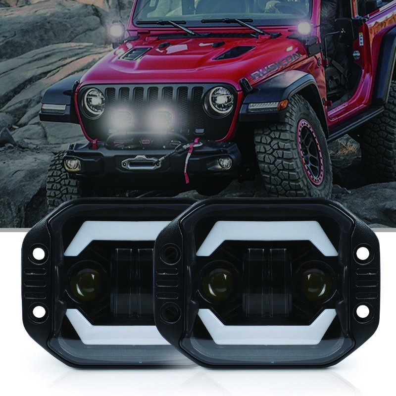 4-inch Wrangler Yellow and White Angel Eye Off Road Vehicle Work Light LED Square Spot Light Embedded Front Bar Middle Mesh Fog