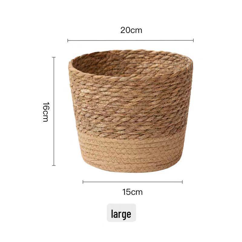 Nordic Natural Seagrass Woven Plant Basket - Handmade Rattan Flower Pot Cover for Home Decoration