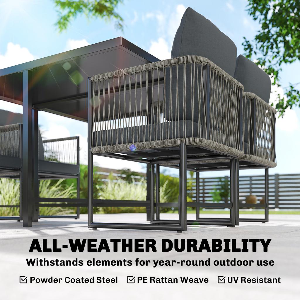 4 Seater Garden Dining Set Rattan Outdoor Furniture With Space Saving Chairs And Thick Cushions For Patio Balcony Black