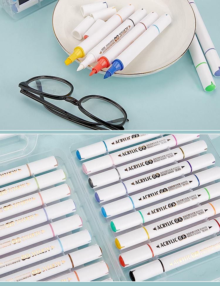 Student Dual-Head Double Color Acrylic Markers - 36/48/60/72 Colors, Triangle Barrel