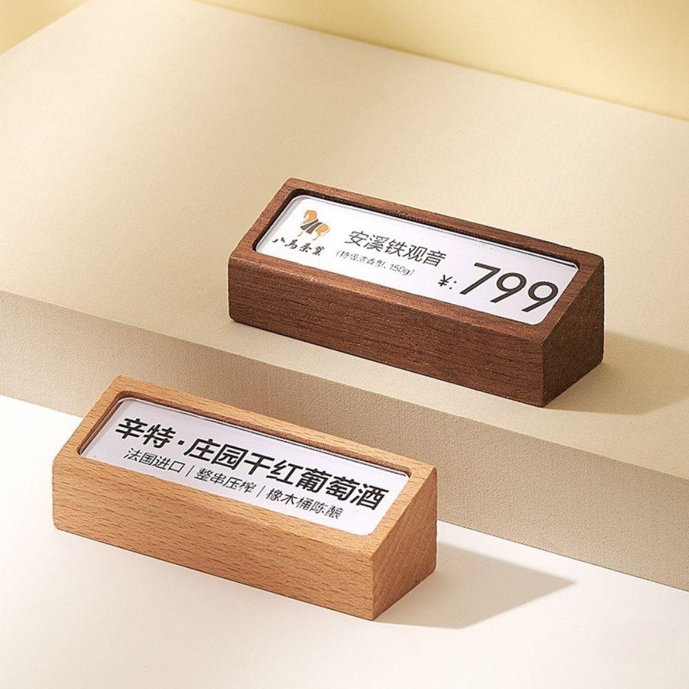 Wooden Base Wooden Price Tag Holder 68x18mm Desk Display Card Holder Price Label Stand Tea Shop