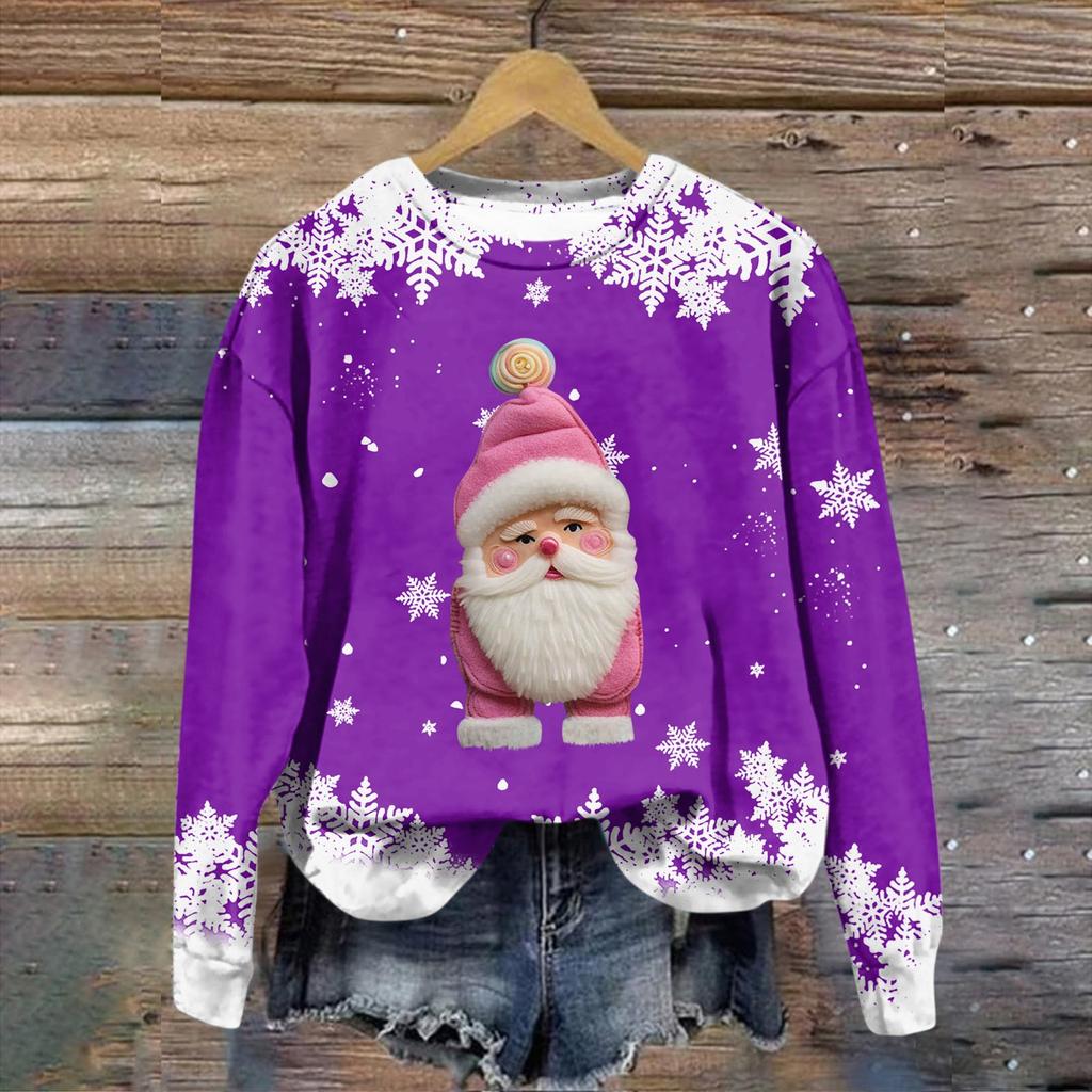 Women's Fashion Christmas Printed Long Sleeve Loose Round Neck Sweatshirt Top
