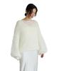 Yours Oversized Sheer Low Gauge Knit BEXT0247 Small White V-Neck Women's