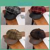 Feminine Korean Plaid Eightpanel Hat With Grid Design And Warmth For Seasonal Wear