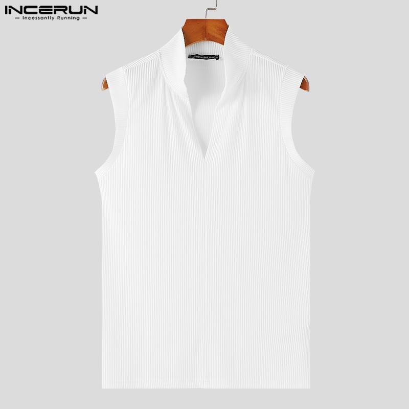 INCEURN Men Stand Collar Turtleneck Sleeveless Knitted Vest Slim Tank Tops