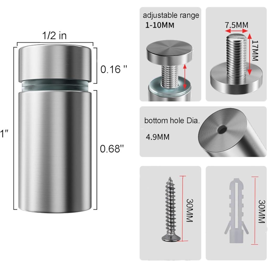 Винты для крепления знаков 1/2 x 1 дюйм из нержавеющей стали, настенные крепления, рекламные винты, крепеж для акриловых знаков