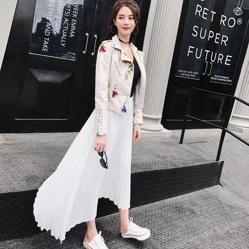 Женская ретро цветочная вышивка с вышивкой из искусственной мягкой кожи куртка пальто с отложным воротником из искусственной кожи байкерская черная верхняя одежда в стиле панк