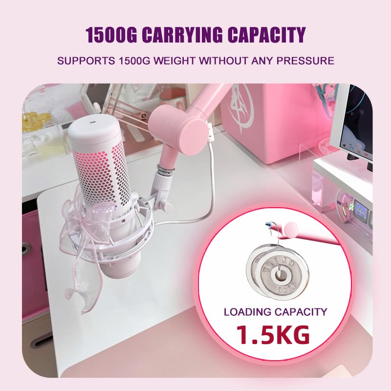 BOMGE Boom Arm Microphone Stand - Adjustable Heavy-Duty Suspension Boom Scissor Arm Stand with Cable Management Channel and Desk Clamp for