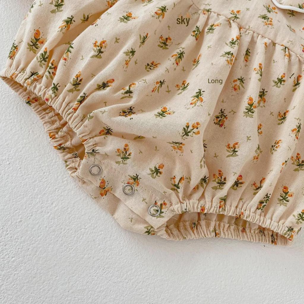 2024 Осень Детский комбинезон с длинными рукавами и цветочным узором для девочек