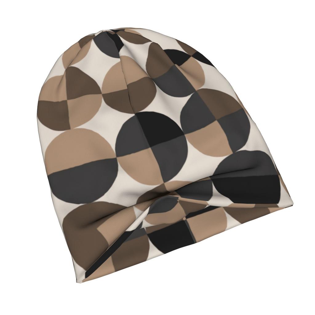 2D Flat Printing Brown Quarter Circles Daily Style Knit Hat for Adults Perfect for Weekend Errands Quick Meetups Or Everyday City Wear with a Touch of