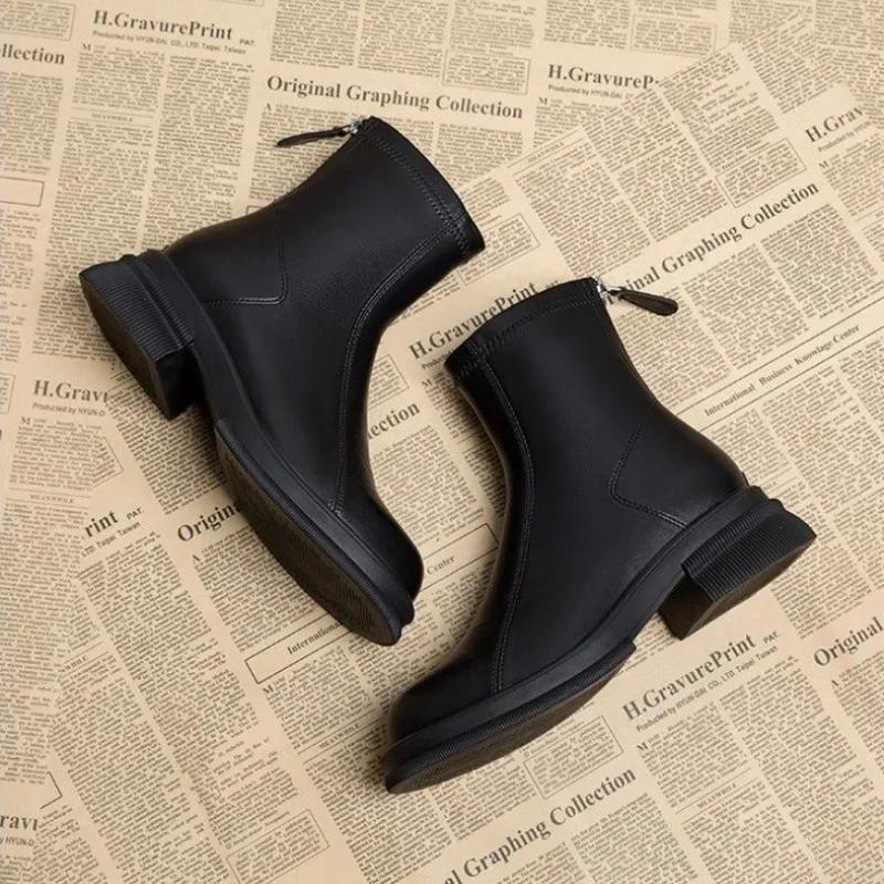 Новые осенне-зимние женские ботильоны на толстой подошве, модная обувь из мягкой кожи на толстом каблуке, женские короткие ботинки