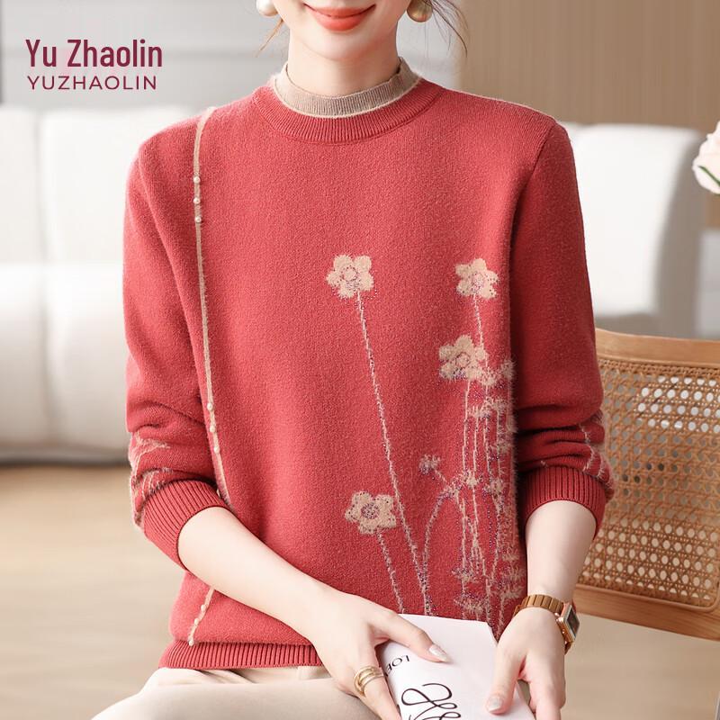 YUZHAOLIN Mid-Aged Women's Jacquard Knit Sweater Top