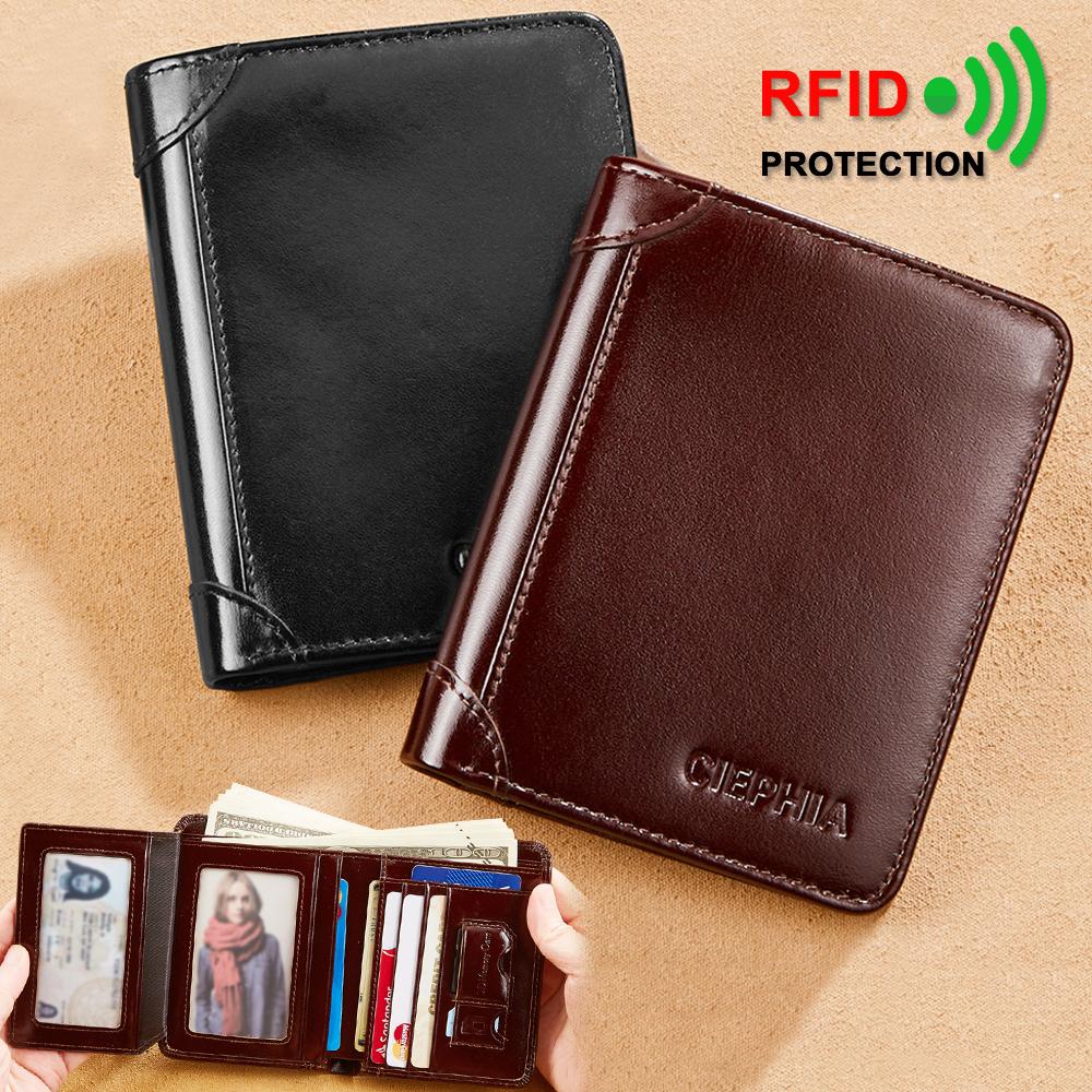 Классический стиль кошелек из натуральной кожи Rfid кошельки для мужчин тонкий короткий многофункциональный тройной держатель для карт мужской кошелек зажим для денег