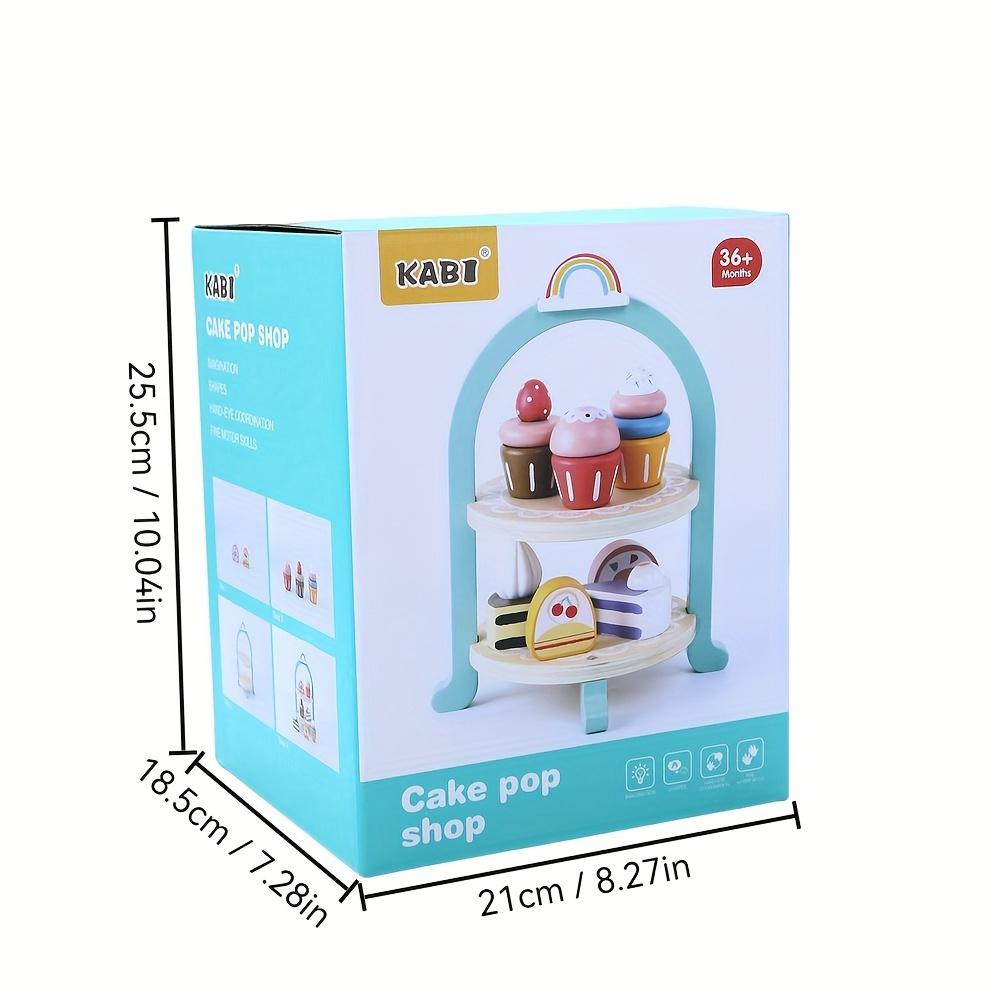 Wooden Cake Pop Shop Playset ,8 Piece Pretend Play Food Toy with Multi-Tiered Dessert Tower Educational Kitchen Roleplay Set for Kids 3+