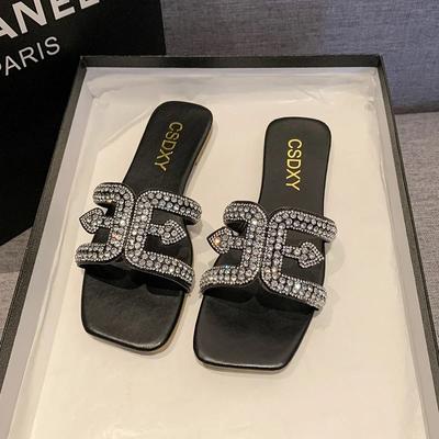 Модные летние сандалии для женщин на плоской подошве, сандалии со стразами, модные женские пляжные блестящие нарядные туфли без застежек на блестящую повседневную обувь