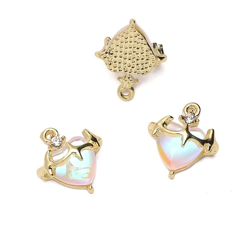 Радужные стеклянные и металлические шармы в форме сердца для изготовления украшений своими руками