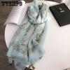 Artistic Retro Women's Thin Beach Scarf Sunscreen Scarf Floral Cotton and Linen Scarf Shawl Dual-use