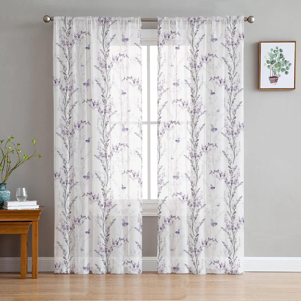 Акварельные растения, цветочная текстура, прозрачные прозрачные шторы для спальни, праздничное украшение, оконная вуаль, тюлевая занавеска