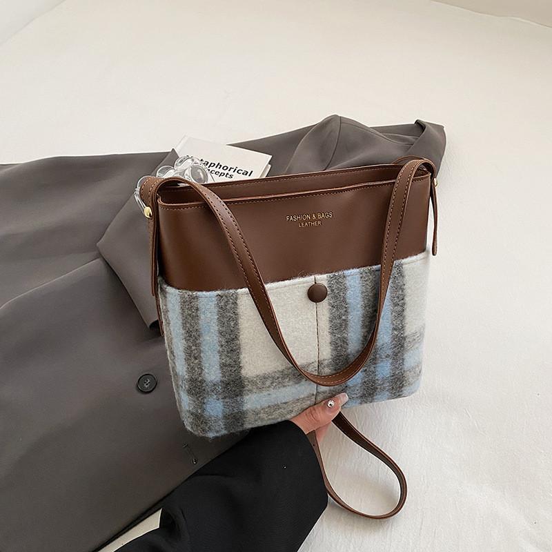 Trendy Cross-border Style Woolen Vintage Bag For Women 2024 Fall Winter Shoulder Bag