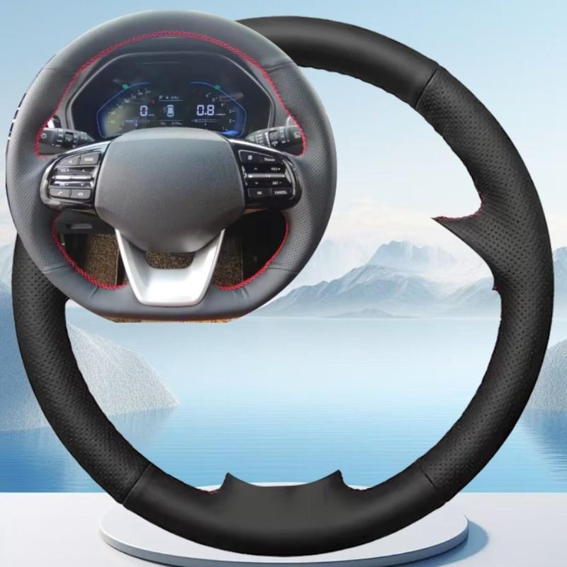 Для Hyundai Santa Fe ize Черная износостойкая дышащая кожаная оплетка на руль DIY Автоаксессуары для интерьера