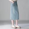 Women's Light Blue High Waist Denim A-Line Skirt with Slit - Spring 2026 Fashion