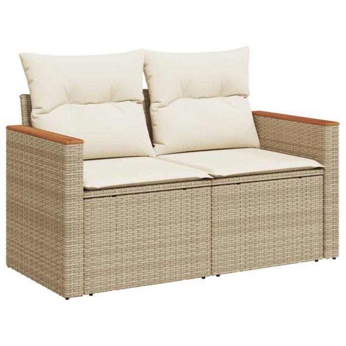 VidaXL Canapé de jardin avec coussins 2 places beige résine tressée 366066