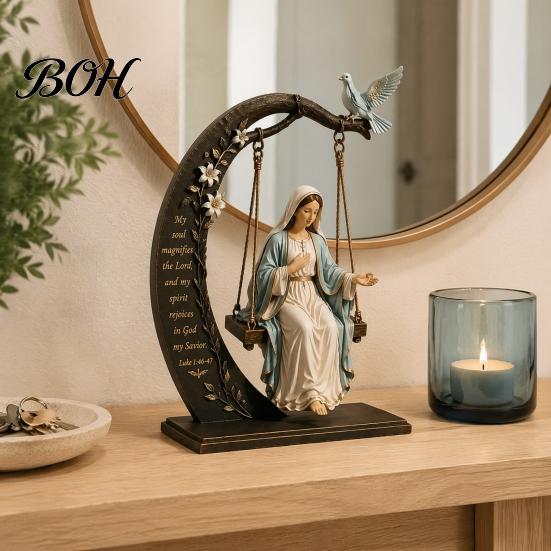 Religious Birthday Gift for Women Christian Virgin Mary Swing Ornament, Catholic Bible Verse Home Decoration, Blessed Easter Resin Figurine