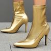 Модные элегантные ботильоны для женщин, новинка 2024 года, зима-осень, черные, белые, золотые, серебряные, короткие ботинки, тонкие каблуки, туфли для вечеринок, женские, большой размер 45