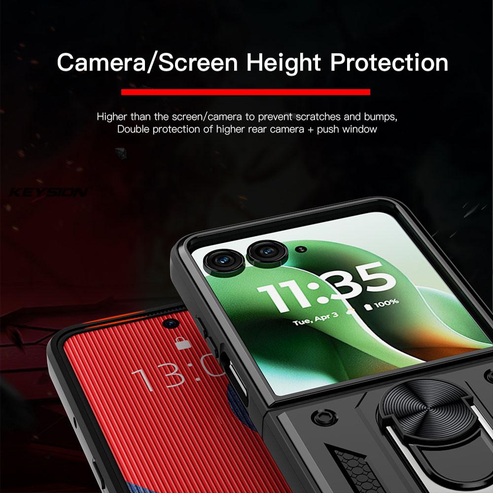 KEYSION Противоударный бронированный чехол для Motorola Razr 60 Ultra 5G Металлическая подставка-кольцо Задняя крышка телефона для MOTO Razr Ultra 2025 Razr+2025